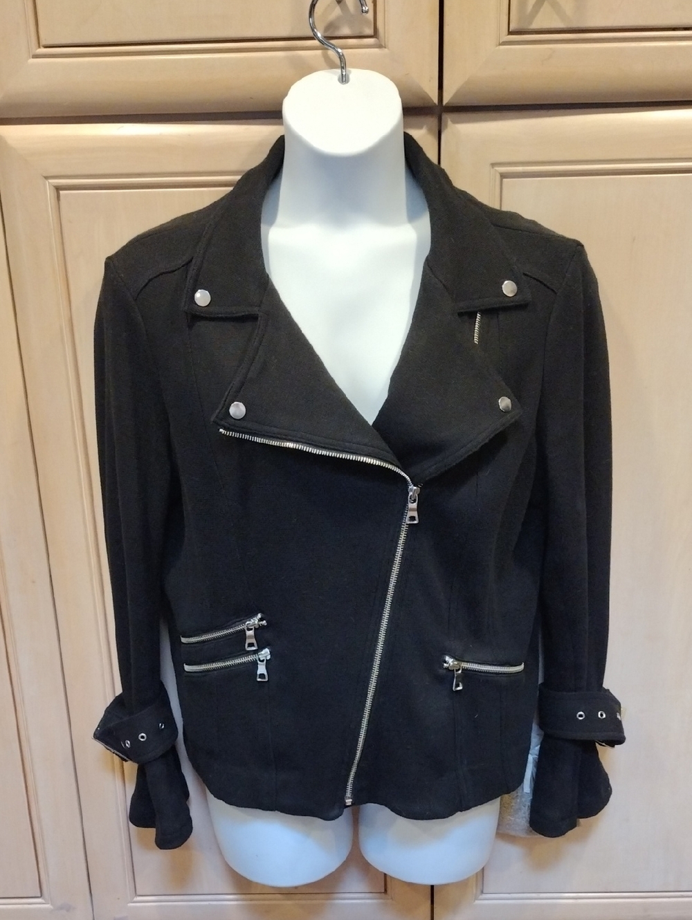 INC International Concepts Black Knit  Moto Biker Jacket